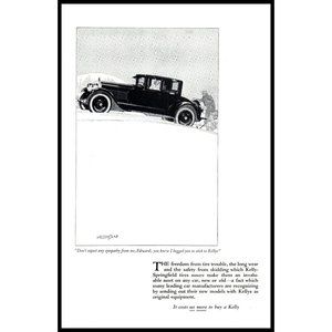 1924 Kelly Springfield Tires Vintage Print Ad Car Flat Tire Winter Wall Art